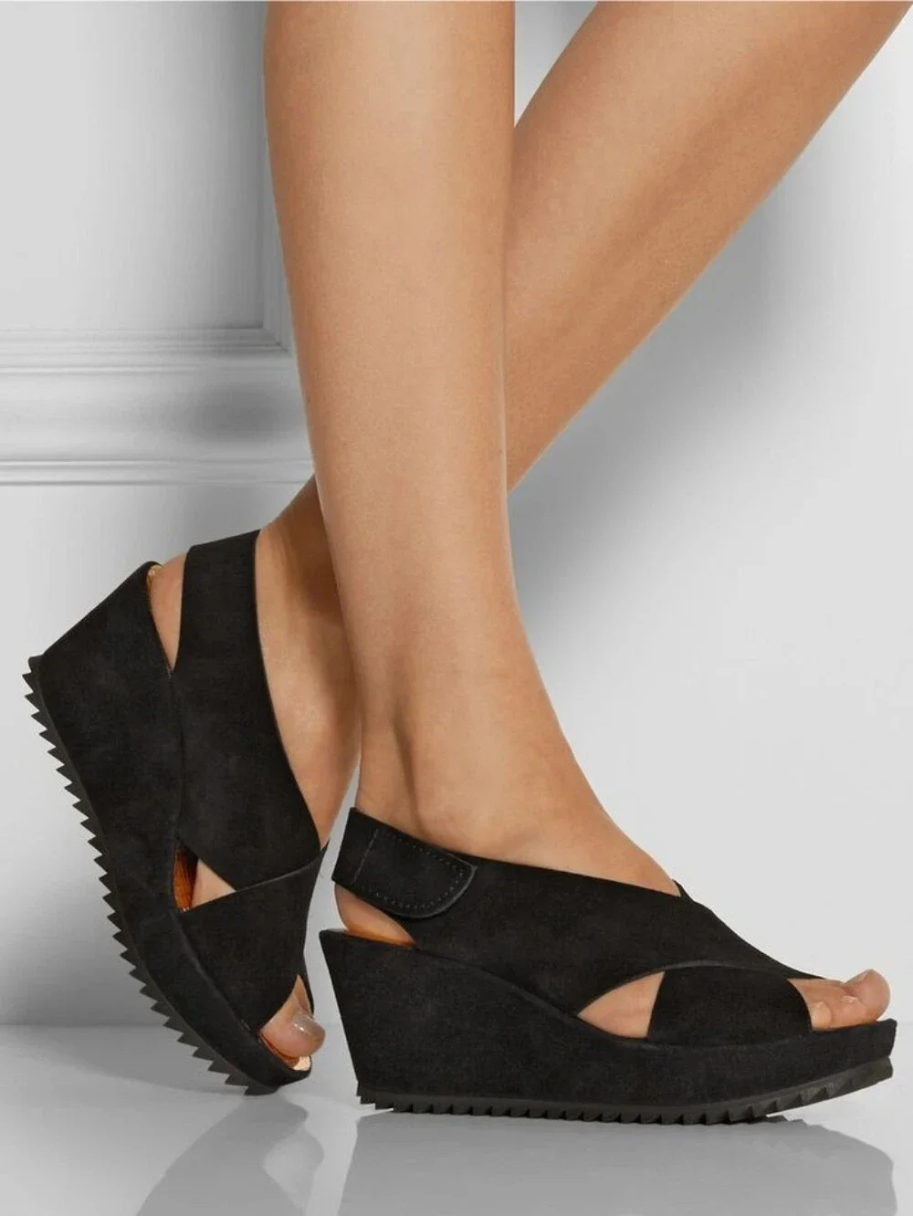 Pedro Garcia Federica Suede Wedge Black Sandals